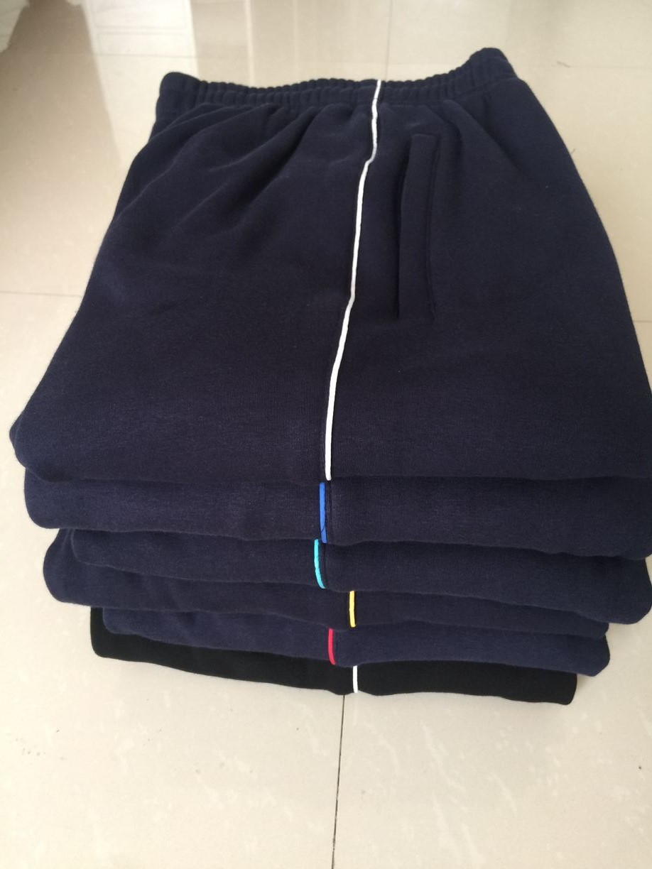 Pure cotton plus thickening warm sports trousers male high school trousers female winter South Korean silk student pants dark blue