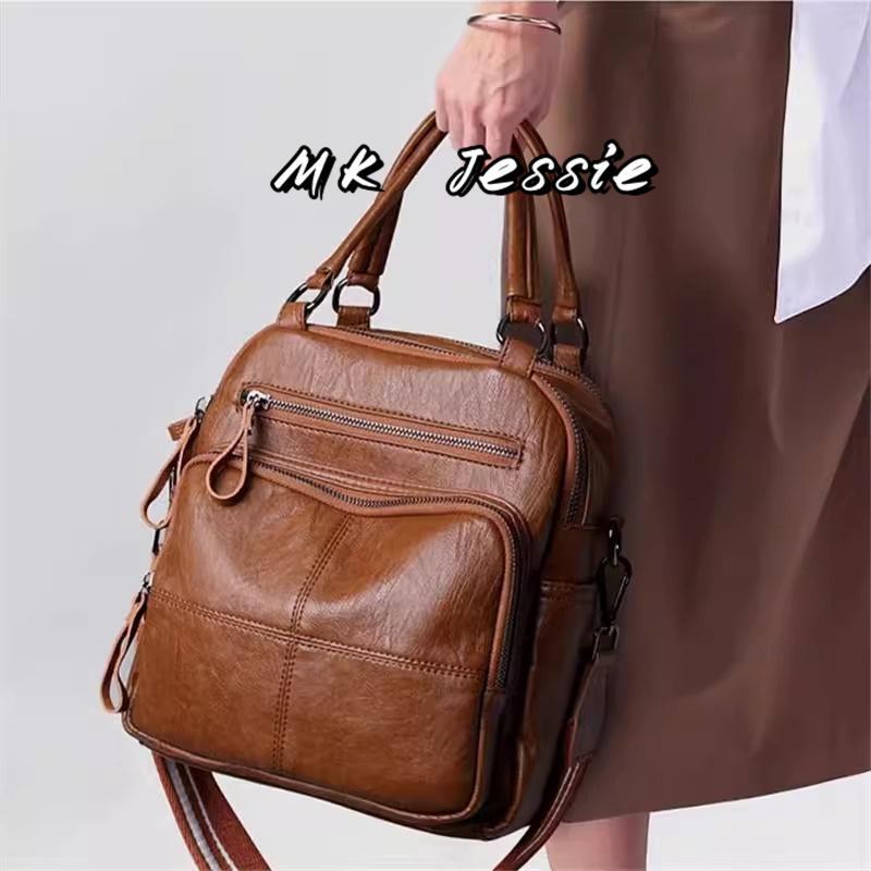 Authentic American Mk Jessie Trendy Genuine Leather Backpack for Women, Handbag, Shoulder Bag, Crossbody Bag, Three-In-One Bag, Women's Backpack