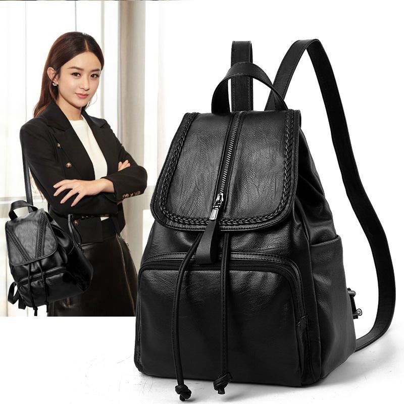 American Mk Jessie Zhao Liying's Same Style Genuine Leather Backpack, Fashionable Women's 14inch Laptop Bag, Travel Backpack
