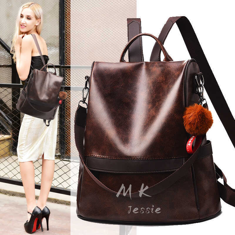 Authentic American Mk Jessie Genuine Leather Backpack for Women, Korean Style, Versatile Soft Leather, Simple Trendy Internet Celebrity Women's Backpack
