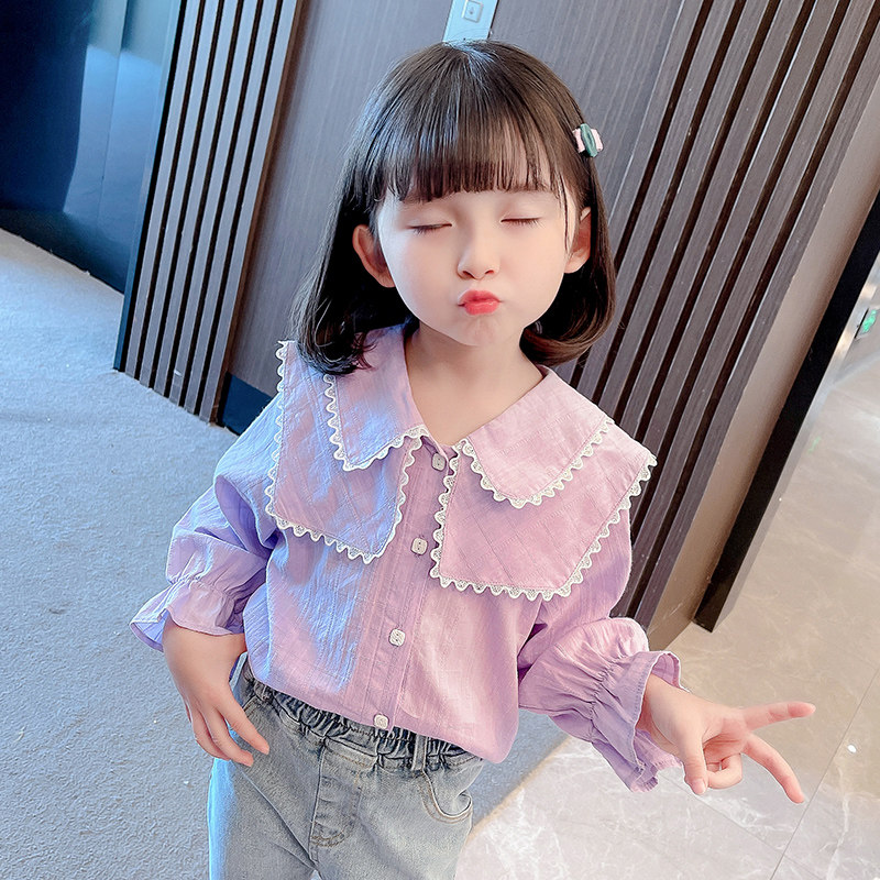Girl Shirt Spring Autumn Slim Fit Woman Baby Cardiovert Shirt Boy Woman Baby Girl Han Version Casual Long Sleeve Foreign Pie
