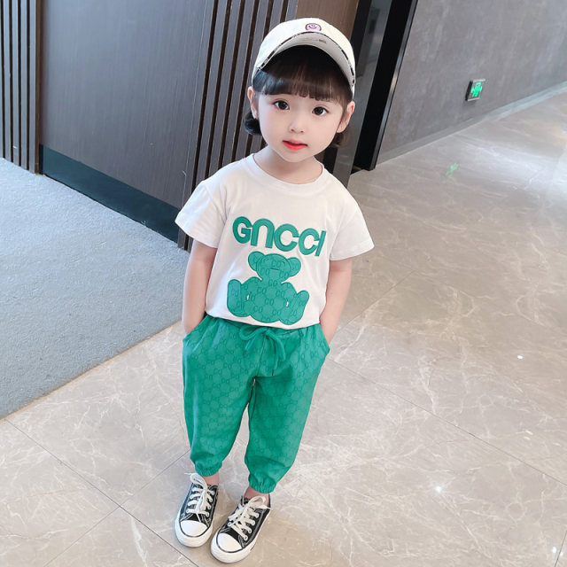 Baby girl summer suit girls 2023 new fashion foreign style children's summer suit female children's short-sleeved two-piece suit