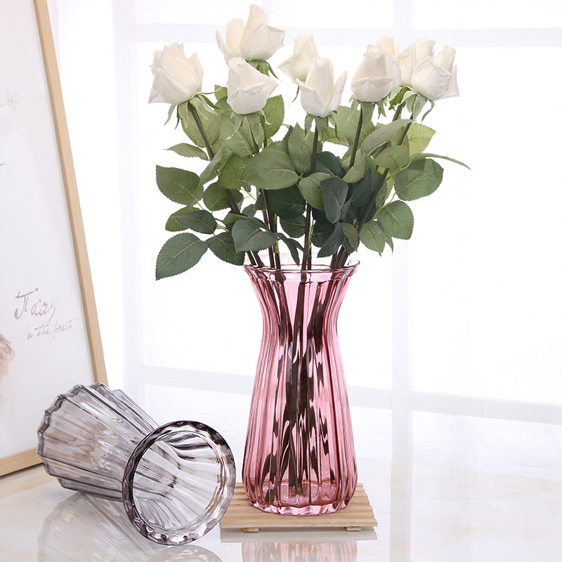 Nordic glass vase transparent thickened creative living room flower arrangement Rich bamboo lily Rose flower countertop ornaments