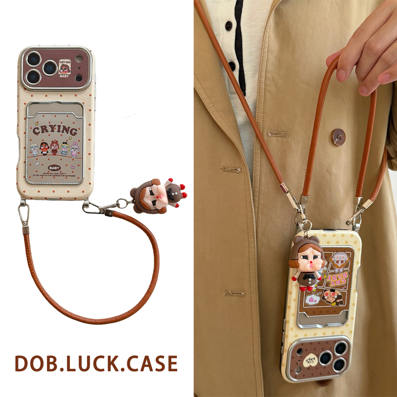 Autumn and Winter Brown Polka Dot Card Holder Crying Baby Doll Suitable for Apple 17 Pro Max Phone Case iPhone 16 Pro New Model 13 Female 14 Wrist Strap Lanyard 15 Pro Crossbody Strap Full Protection Anti-Drop Phone Case Autumn and Winter Brown Polka Dot Card Holder Crying Baby Doll Suitable for Apple 17 Pro Max Phone Case iPhone 16 Pro New Model 13 Female 14 Wrist Strap Lanyard 15 Pro Crossbody Strap Full Protection Anti-Drop Phone Case
