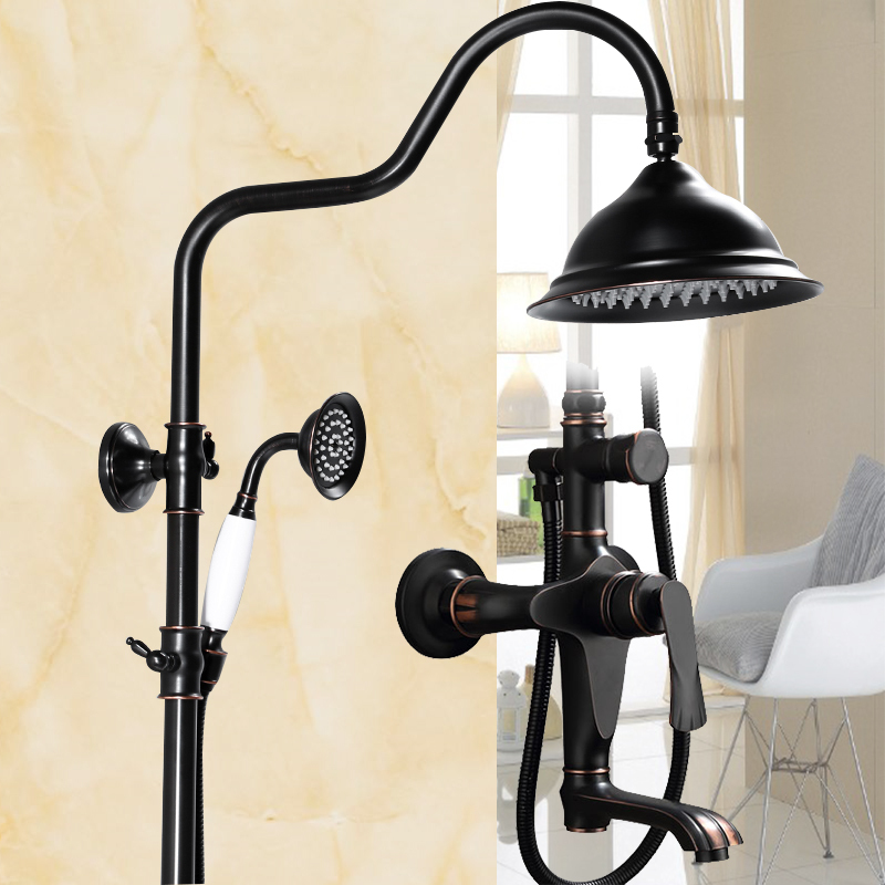 European-Style Black Bronze Showerhead Nordic Pressurized Bathroom All-Copper American-Style Antique Black Retro Shower Set