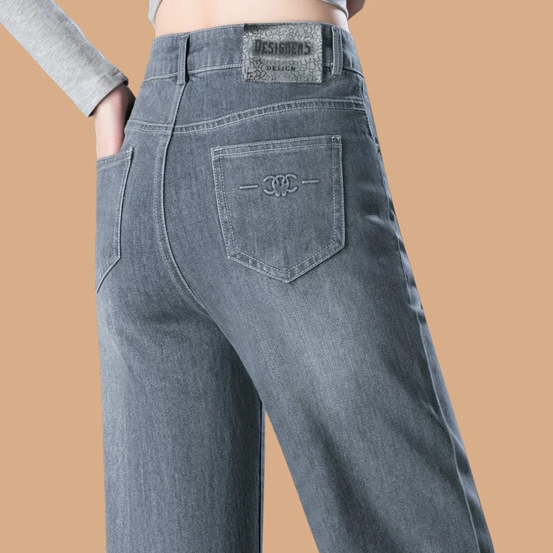 Smoke Gray Narrow Wide-Leg Jeans for Women, 2026 Autumn and Winter New High-Waisted Washed Straight-Leg Floor-Length Pants