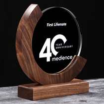 Solid Wood Trophy Custom Set Making Medal Booking Crystal Hu Peach Wood Creative Excellence Employee Authorization Card Childrens Medal