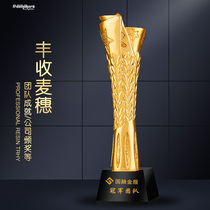 Gilded Resin Crystal Trophy Custom Harvest Wheat Ears Set for Annual Meeting Employee Basketball Football Soccer Match Prizes