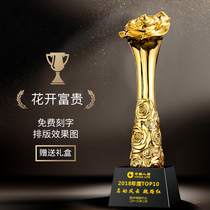 Resin trophy custom rose crystal trophy metal making creative women Beauty Award gift souvenir
