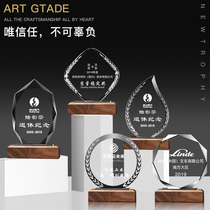 Crystal Trophy Solid Wood Medal Customized for Creative Annual Meeting Employee Competition upscale Authorized Card Honorary pentagram
