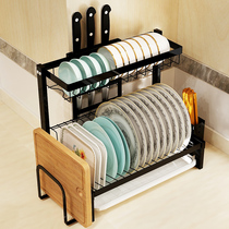 Black stainless steel kitchen rack countertop drain rack knife plate holder drying bowl rack bowls and chopsticks storage shelf