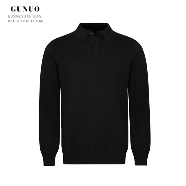 Elegant gentleman business casual solid color sweater tops for men autumn fashion youth slim polo shirt long sleeves for men