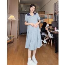 2024 summer knitted mid-length lapel A version loose slimming dress for pregnant women to reduce age and fashionable temperament