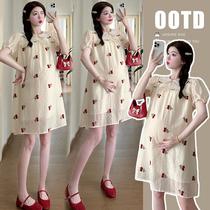 2024 new summer Korean style fashionable pregnant women loose and sweet age-reducing thin embroidered doll mid-length dress