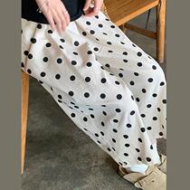 Pregnant women Korean linen cotton beige polka dot casual wide leg pants grandma pants summer drawstring pants for pregnant women
