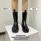 Martens, демисезонные утепленные кожаные короткие сапоги в английском стиле, челси, визуально стройнят, средней длины, в британском стиле