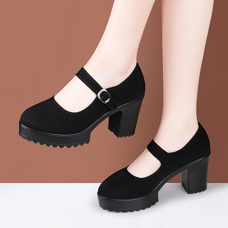 Old Beijing Cloth Shoes, Non-Slip Hotel Work Shoes, High-Heeled Chunky Heels, Comfortable Soft-Soled Square Dance Shoes, Women's New Model Runway Shoes
