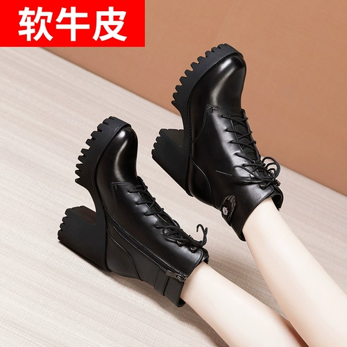 Martens, высокие флисовые короткие сапоги в английском стиле, в британском стиле, 2023, из натуральной кожи, большой размер