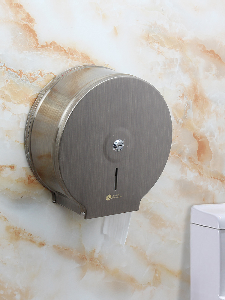 Non-perforated stainless steel large roll carton 304 toilet hotel powder room large plate toilet paper towel Toilet paper rack Wall-mounted