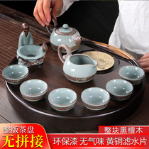 Whole piece of ebony rosewood round small solid wood tea tray Tea table Household modern simple Kung Fu tea round tray