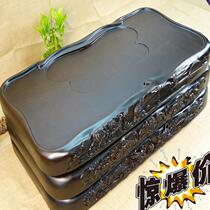 Chicken wings Pear ebony grain technology wood tea tray Solid wood whole large tea set Household thickened carved dragon tea table