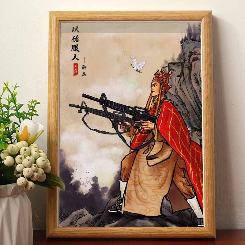 中式八骏图挂画名家真迹书画作品徐悲鸿书法相框木质长方形桌面装饰画