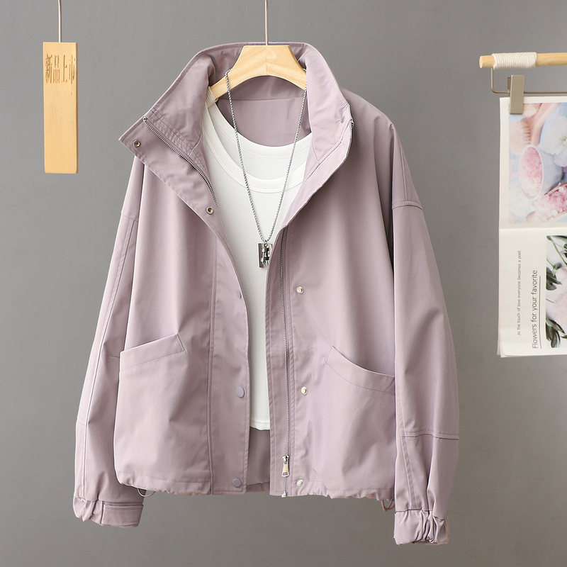 Stand Collar Jacket for Women, Autumn Fashion, Loose Fit, Slimming, Short Trench Coat, Petite Jacket, Versatile Top Stand Collar Jacket for Women, Autumn Fashion, Loose Fit, Slimming, Short Trench Coat, Petite Jacket, Versatile Top