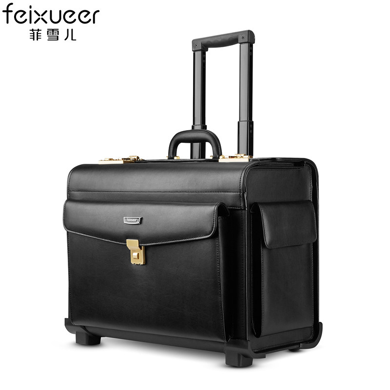 Filet Cattle leather flight attendant Lever Box Captain Flight Case Suitcase Business Den case 18 inch retro leather case