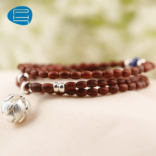 Браслет из розового дерева, серебро 7 пробы, серебро 925 пробы