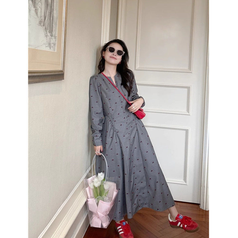 French-Style Plus Size 150kg Elegant Floral Dress for Women, Spring and Autumn Slimming Waist-Cinching Suit-Style Long Dress 2