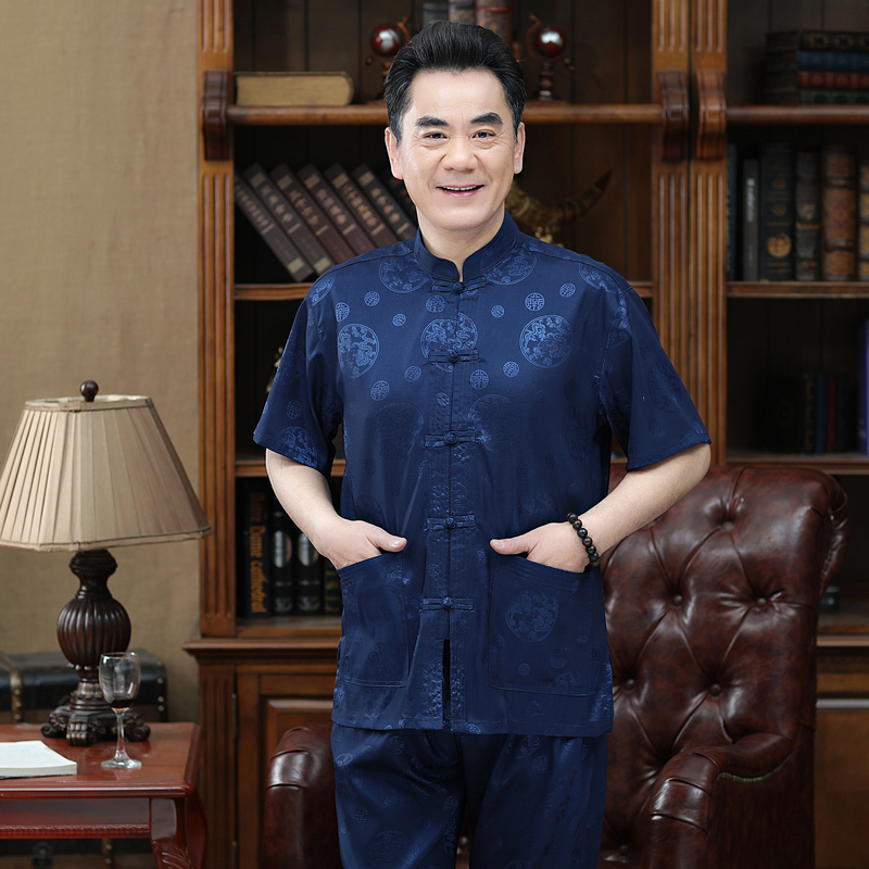 Tang ngắn tay phong cách áo khoác trung niên cha già Trung Quốc của nam giới dressChinese ông nội váy Zhongshan chiếc váy của nam giới