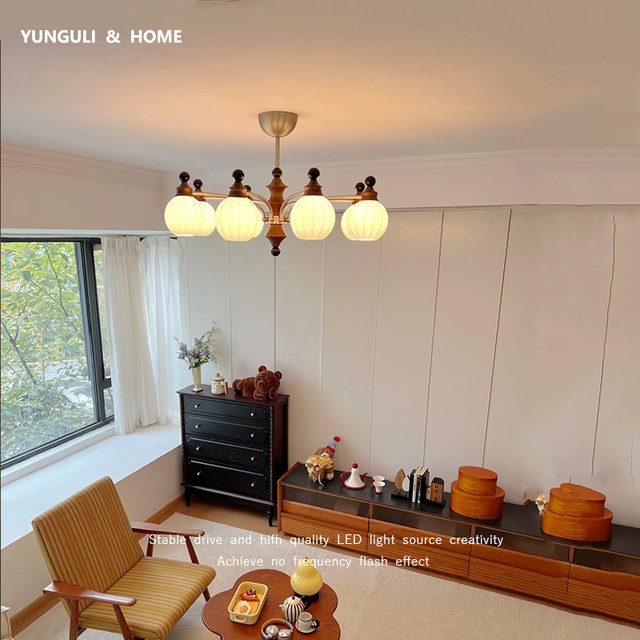 Vintage French-Style Living Room Chandelier 2025 New Model Main Hall Light Retro High-End Walnut Wood Bedroom Room Light