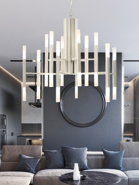 Postmodern Creative and Elegant Villa Living Room and Dining Room Lamp, Nordic Designer Duplex Minimalist Square Tube Hall Chandelier