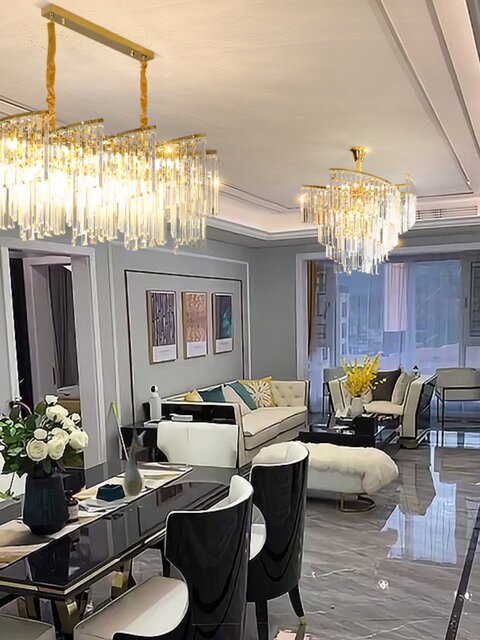 Angxiu Hong Kong-Style Light Luxury Crystal Chandelier, Post-Modern Minimalist and Unique, Luxurious and Grand for Dining Room, Villa Living Room, and Bedroom Lighting