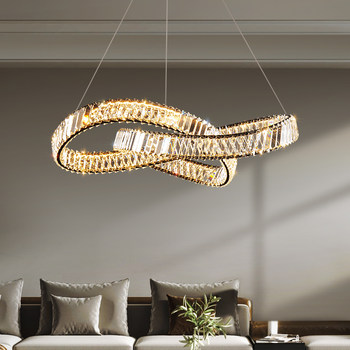 Italian-Style Light Luxury Crystal Chandelier, Post-Modern Minimalist Living Room Lamp, Elegant Model Room Creative Black Bedroom and Dining Room Lamp