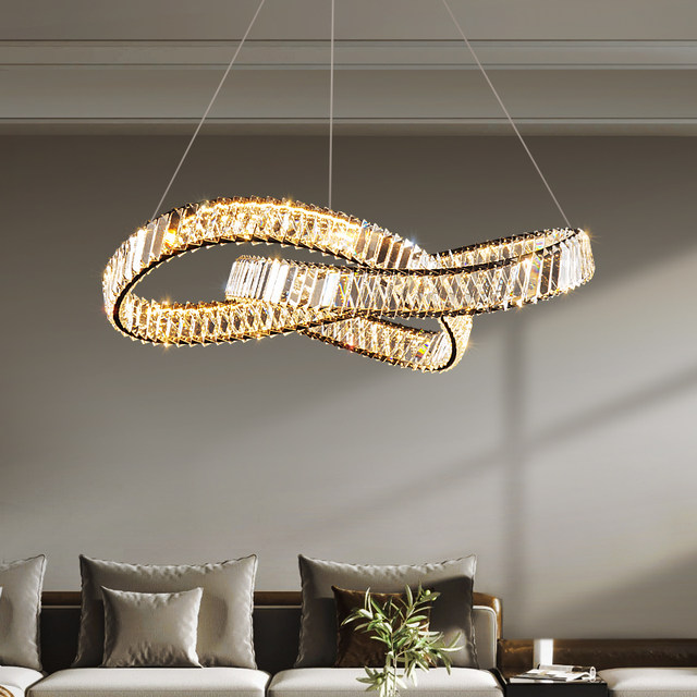 Italian-Style Light Luxury Crystal Chandelier, Post-Modern Minimalist Living Room Lamp, Elegant Model Room Creative Black Bedroom and Dining Room Lamp
