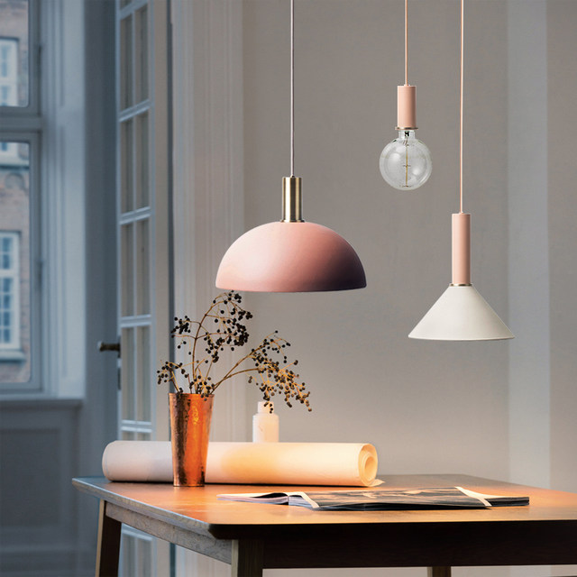 Nordic Dining Room Lamp, Simple Modern Loft Industrial Windproof Lighting, Danish Macaron Single-Head Small Pendant Light