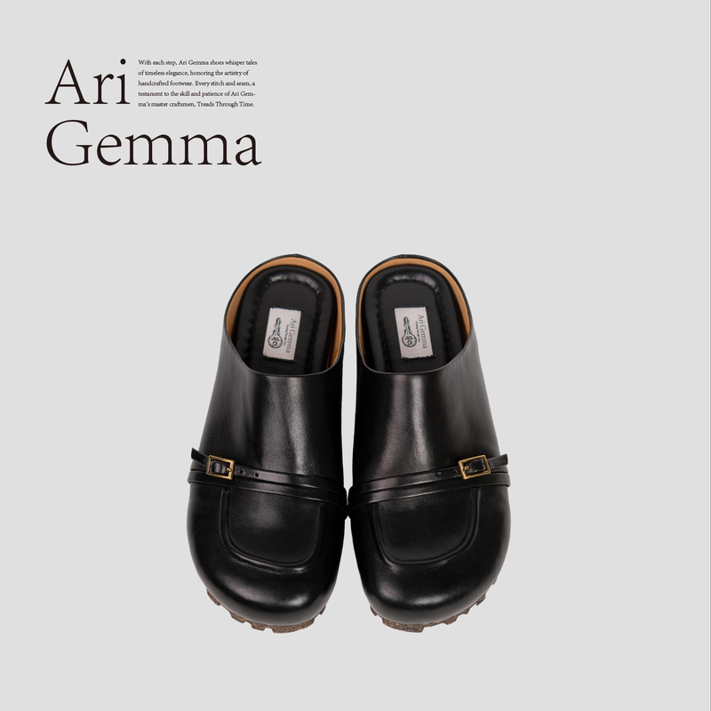 Ari Gemma｜Letter-Style Vintage Washed Oil-Waxed Cowhide Buckle Strap Versatile Mule Half-Slip Birkenstock Shoes