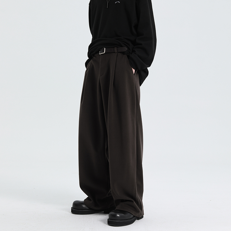 Fear of the Unknown: Autumn/Winter Retro Thickened Wide-Leg Woolen Trousers for Men, Loose Fit, Unique, Draped, Casual Woolen Long Pants