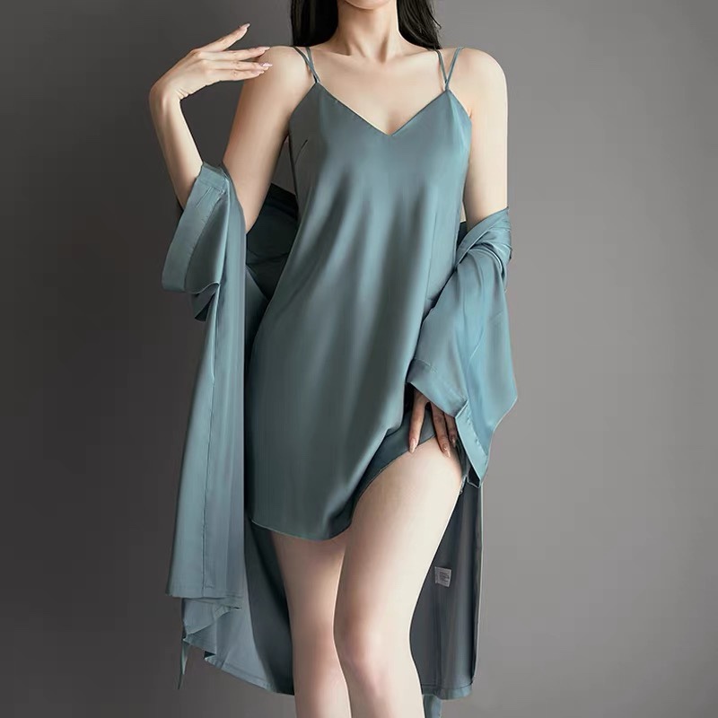 Comfortable Sleepwear Silk Nightgown for Women, Sexy V-Neck Ice Silk Camisole Nightdress, Satin Mulberry Silk Two-Piece Loungewear Set Comfortable Sleepwear Silk Nightgown for Women, Sexy V-Neck Ice Silk Camisole Nightdress, Satin Mulberry Silk Two-Piece Loungewear Set