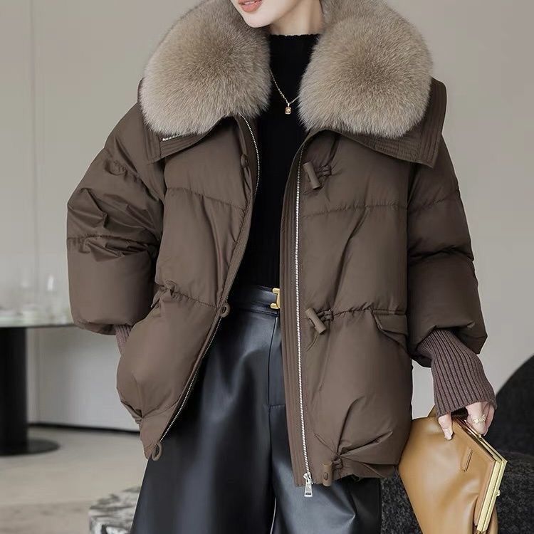 Large Fur Collar New Year Short down Cotton Coat Women's Boutique Winter Loose Korean Style Thick Puffer Jacket Cotton-Padded Outerwear Large Fur Collar New Year Short down Cotton Coat Women's Boutique Winter Loose Korean Style Thick Puffer Jacket Cotton-Padded Outerwear