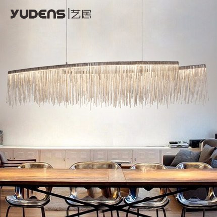 Art home lighting modern design tassel aluminum chain modern minimalist hotel reception restaurant rectangular dining table chandelier