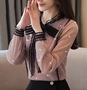 Mùa xuân 2019 áo voan mới nữ thời trang Hàn Quốc thắt nơ tự do ren áo sơ mi nữ tay dài - Áo sơ mi chiffon ren áo sơ mi hàn quốc
