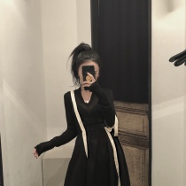 IAMC custom super fire retro dark black can wear two strap long skirt chic skirt tide skirt spring and autumn womens clothing