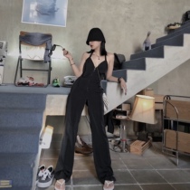 IAMC custom original high waist sexy halter neck wrap chest halter one-piece wide leg pants Casual pants childrens spring and autumn