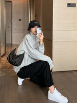 Korean black high-waisted Harlan pair womens 2021 summer leisure wide legs loose slim nine sports pants