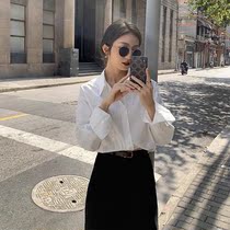 Japanese white shirt female interior commuter professional ol collar long sleeve retro Hong Kong flavor loose casual Joker top