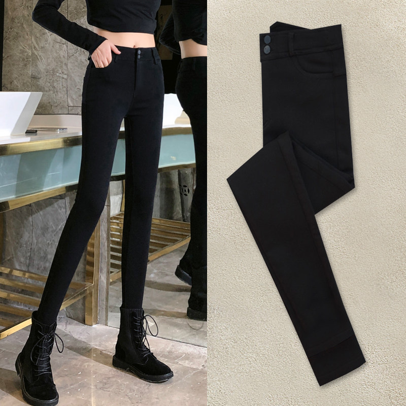 Lengthened high-waisted black underwear women's outer wear autumn and winter plus velvet 2022 new slim fit and thin feet magic pants women