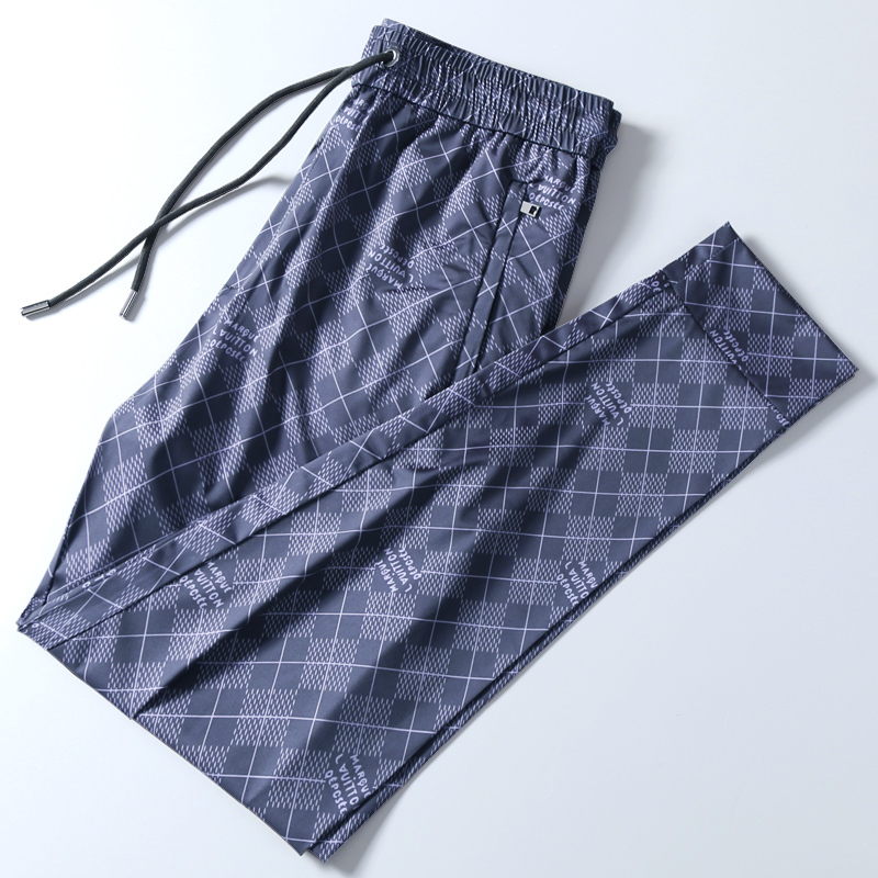 European Style Handsome High-End Summer Thin Ice Silk Cool Quick-Dry Fashionable Patterned Casual Pants Jogger Long Trousers for Men