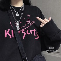 Fanhe Aunt] Self-made hip-hop Tide brand print round neck sweater hair ring men and women same style Korean ins Super fire 21 Spring